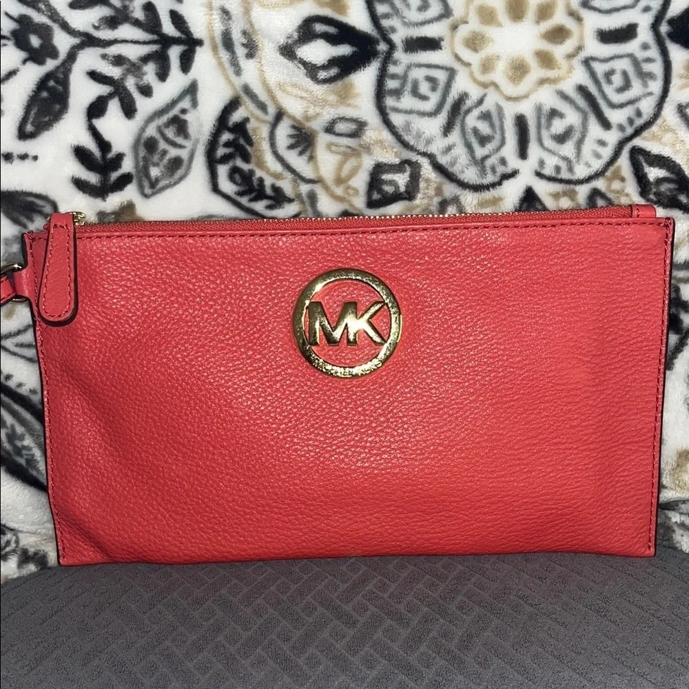 Michael Kors Coral Wristlet with Gold Logo